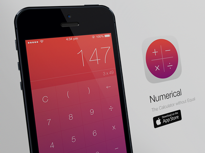Numerical - The Calculator without Equal app apple calculator design icon ios iphone mockup psd website