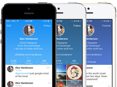 One App - Sneak Peek (Profiles) app design development facebook instagram ios ios 8 profile social twitter ui ux