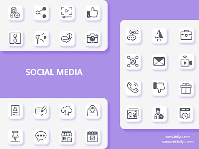 Social Media design icon set icons illustration outline style profile share social media user vector