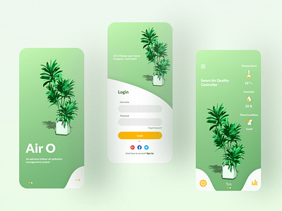 Air O app design environment indoor minimal plant pollution ui uiux ux vector