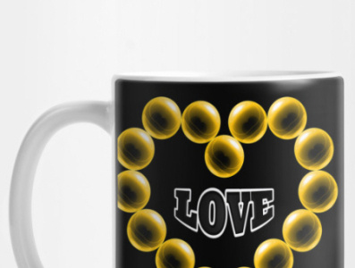 Yin Yang glass balls in a heart shape printed on mugs