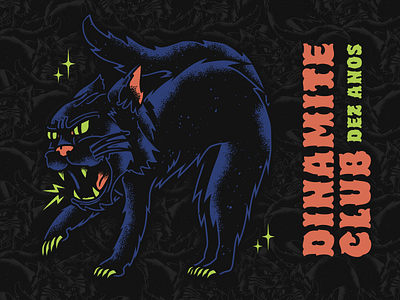 Dinamite Club band black cat lucky merch pop punk stippling tattoo vector