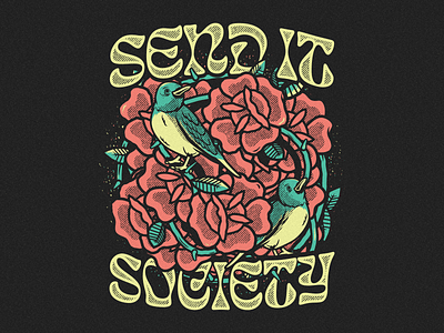 Send It Society - Birds and Roses apparel illustration illustrator merch rose tattoo traditional vector vintage