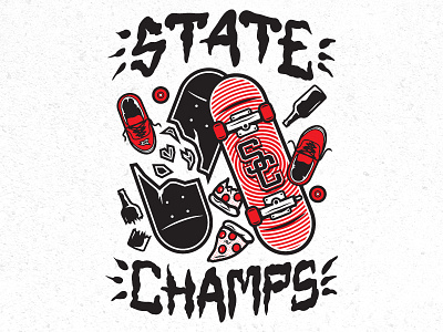 State Champs Broken Skate apparel broken glass lettering merch new york pizza pop punk skateboard state champs vans vector
