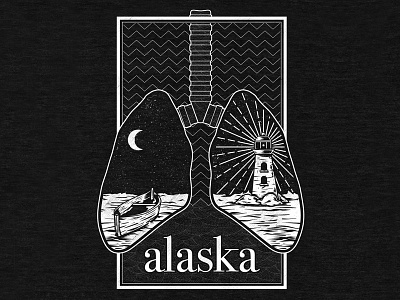 Alaska apparel boat lighthouse lungs merch moon ocean t shirt vector