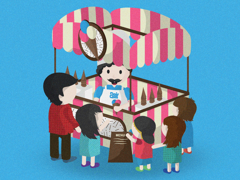 Dois Com ads agency character design ice cream illustration pacman