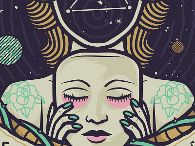 Atria album constellation cover design illustration mask tattoo vector