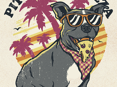 Pitbulls & Pizza dog palmtree pitbull pizza skate summer vector