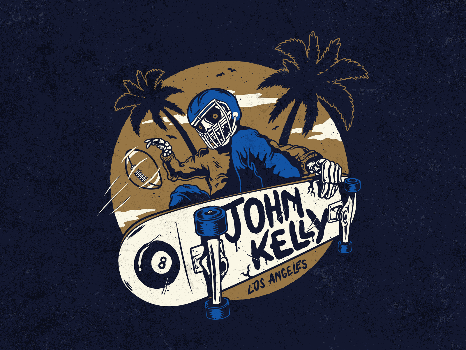 John Kelly SK8 apparel california illustration john kelly los angeles merch nfl rams skateboard skull t-shirt vector