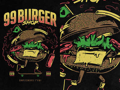 99 Burger Shop burger fries merch shop skateboard vector