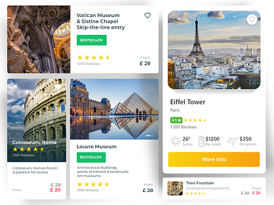 Travel destination or Things to do or visit UI cards