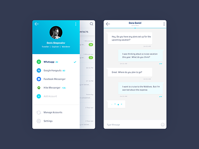 Chatboard - All in One Messenger App 006 account app chat dailyui ios material minimal product profile user ux