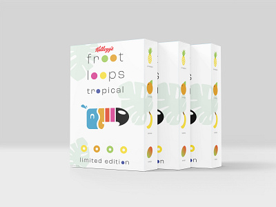 Tropical Froot Loops Minimalist Packaging Design box design brand redesign branding cereal cereal box design food packaging froot loops graphic design mascot design minimalist packaging packaging design redesign tropical