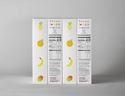 Froot Loops Redesign Cereal Box box box design breakfast cereal cereal box design food design food packaging fruit graphic design illustration minimalist nutritional label packaging packaging design redesign spine student work tropical