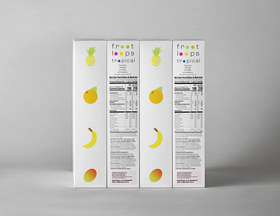 Froot Loops Tropical Cereal Box Redesign box design branding breakfast cereal cereal box design food packaging fruit graphic design minimalist packaging packaging box packaging design redesign student work tropical