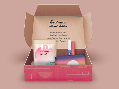 Evolution Beauty Subscription Box Packaging Design box design branding design graphic design logo mailer makeup pack package design packaging packaging design product design skincare student work subscription