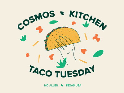 Cosmos Kitchen Taco Tuesday brand branding design graphic illustration instagram restaurant retro taco texas tuesday vintage