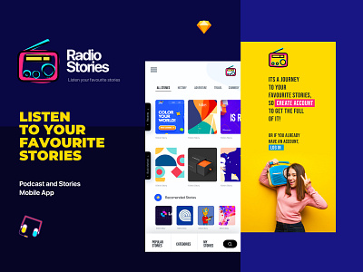 Radio Stories | A Podcast Mobile App animation creative mobile mobile app podcast sketchapp sotries ui ux