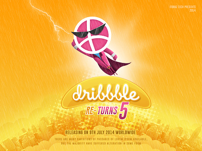 Dribbble Re Turns 5 birthday dribbble five hero movie pink playoff poster rebound super yellow