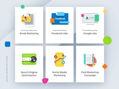 Digital Marketing Icons ads business campaign design facebook google graph icon marketing posts search engine