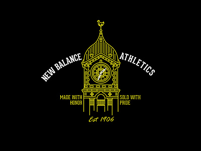 New Balance Athletics est. 1906 black boston clock tower graphic tee lawerence line work mill new balance running shirts yellow