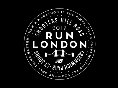 Run London black and white circle icon logo london marathon mark monochrome running typography