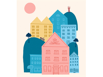 sf houses colorful design illustration mural design web