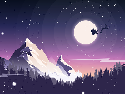 Happy New Year 2019 christmas christmas night deer forest holiday illustraion moon mountain new year night santa santa claus