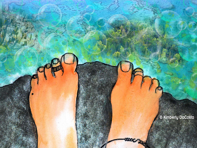 The Plunge bubbles bungie feet freelance illustrator hand drawn illustration ink plunge snorkeling texture toes water