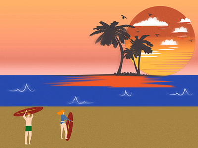 Surfers beach design illustration surfers surfing