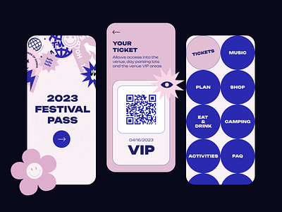 Festival pass | UX/UI Design buttons design lines mobile product design stickers ui uiux ux uxui