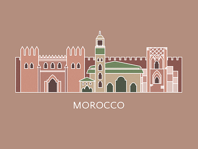 Morocco africa architecture building casablanca draw fes flat illustration monuments morocco rabat red