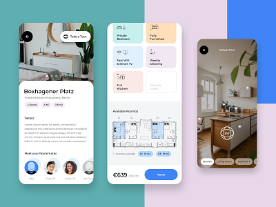 Detail View for Co-Living Room apartment app card view design thinking detail view floor plan material you mobile rent rommates room ui ux user research virtual tour