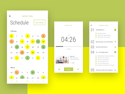 Health App Calendar app calendar goal health mobile type ui ux workout yellow yoga
