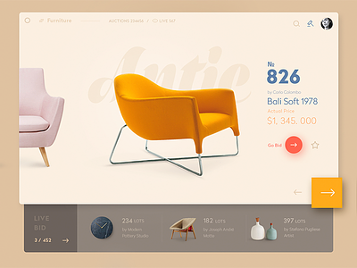 HomeBid — Live Furniture Auction app auction bid concept design furniture ios material ui