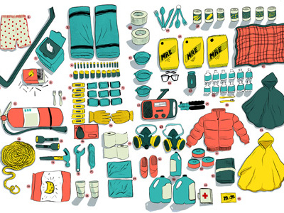 Earthquake Paranoia Survival Kit apocalypse earthquake illustration survival kit survivalist