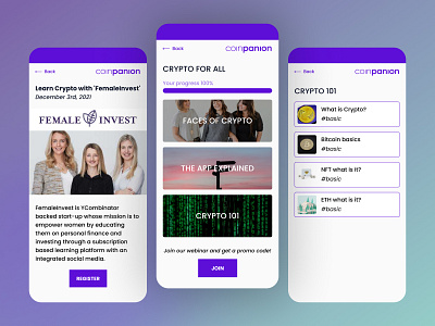 Onboarding for crypto investment app "Coinpanion" design designer ui ux webdesign website