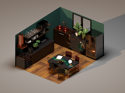 Isometric kitchen 3d 3dmodel c4d cinema4d isometric kitchen room