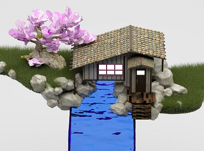 cherry blossom 3d c4d cherry blossom design house minimal modeling render tree