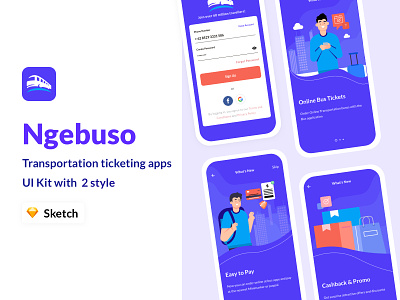 Ngebuso - Transportation ticketing apps UI Kit bus ticket debut stdcreative traveling apps