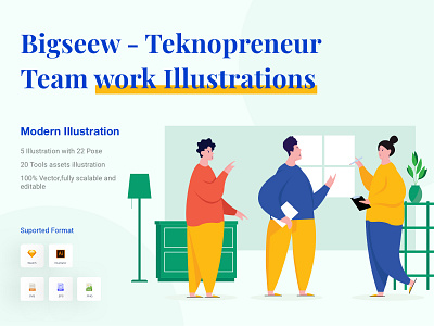 Bigseew - Teknopreneur Team work Illustrations big illustration business concept creative design development flat illustration innovation launch marketing project start startup success technology teknopreneur unik illustration vector