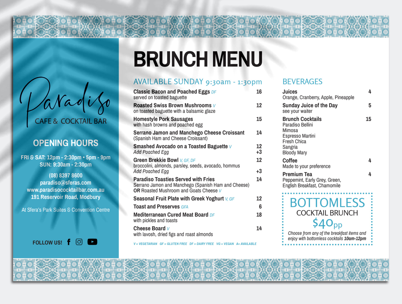 Paradiso Brunch Menu by Caroline Russo on Dribbble
