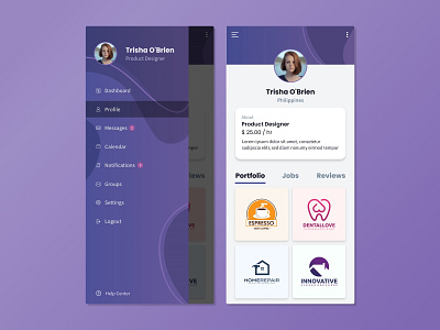 Freelance App (Mockup) adobexd app app design design freelance gradient mockup profile page side menu ui design ui ux