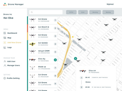 Drone Manager dashboard map ui