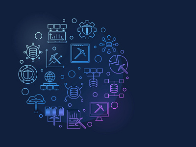 Data Mining axe circular colored data design icon icons illustration line mine minimal mining outline pick round technology thin web