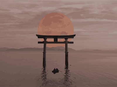 Blood Moon Shrine abstract adobe illustrator adobe photoshop color dark design digital art landscape