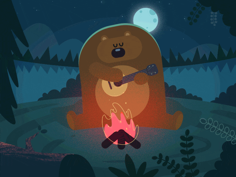 Summer Camp 2d ae after affects animal animation camping character design firewood flat illustration motion design motion design school motion graphics vector