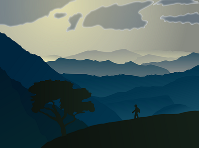 Hiking clouds colors hiking illustration mountain mountains mountainscape sunlight sunset vector