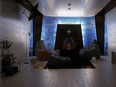 WiNter 3dcomposition 3dmodeling 3dsmax fireplace home homefurniture loft render vray гостинная