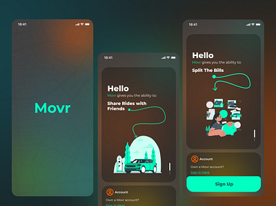 Movr Splash Screens app branding clean design graphic design illustration logo moderndesign splashscreen taxiapp typography ui ux vector